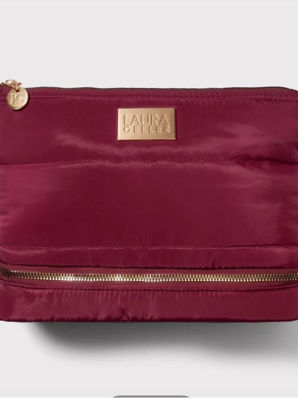 Laura Geller Quilted Cosmetic Case with Brush Compartment and Gold Accents